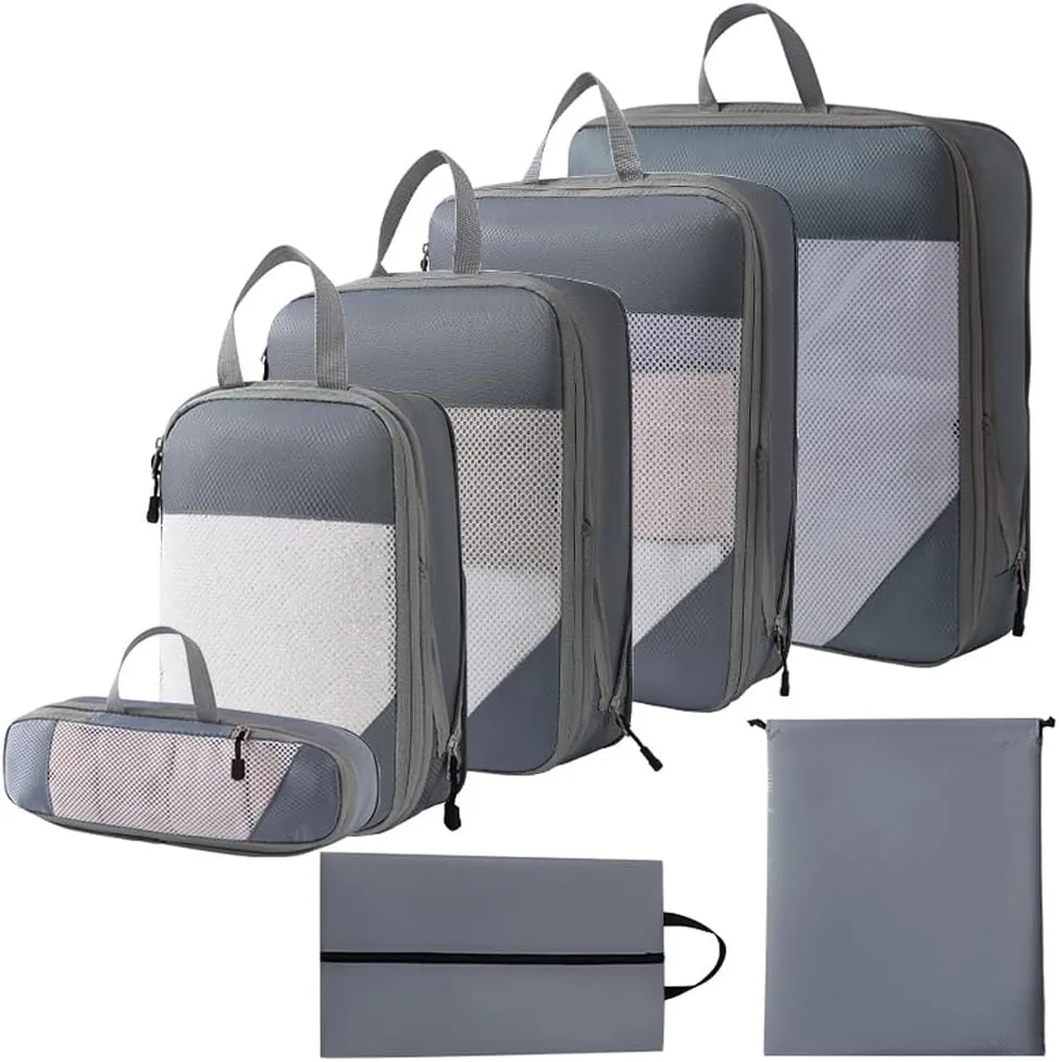 Storage Bag 1 Set Compression Packing Cubes Compressible Travel Packing Organizer for Carry on Suitcase (Grey)