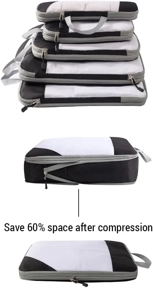 Storage Bag 1 Set Compression Packing Cubes Compressible Travel Packing Organizer for Carry on Suitcase (Grey)