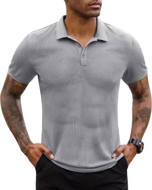 Stretch Polo Shirts for Men Short Sleeve Golf Polo Shirts Slim Polo T-Shirts for Men Golf Shirts Tennis Polo