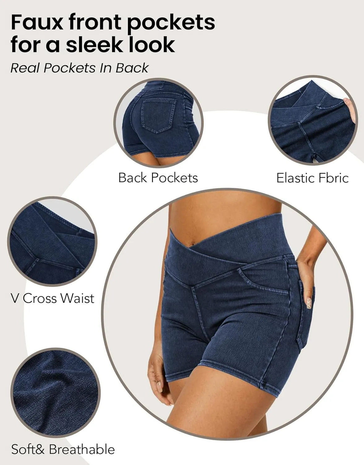 Stretchy Jean Shorts for Women High Waisted Crossover Denim Shorts with Pockets Women Summer Casual Shorts
