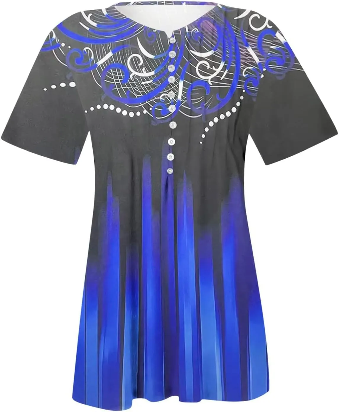 Summer Blouses for Women 2025,Trendy Boho Patchwork Tunic Shirts Short Sleeve Button Vneck Tshirt Casual Loose Blouse