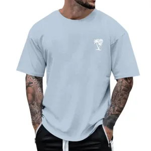 Summer T-Shirts for Men Oversized Short Sleeve Crewneck Vintage Workout Top Casual Loose Beach Palm Tree Graphic Tees