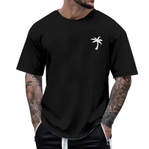 Summer T-Shirts for Men Oversized Short Sleeve Crewneck Vintage Workout Top Casual Loose Beach Palm Tree Graphic Tees