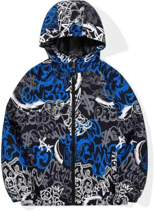 SUNDAY ROSE Boys Rain Jacket Lightweight Breathable Raincoat Waterproof Hooded Windbreaker For Kids