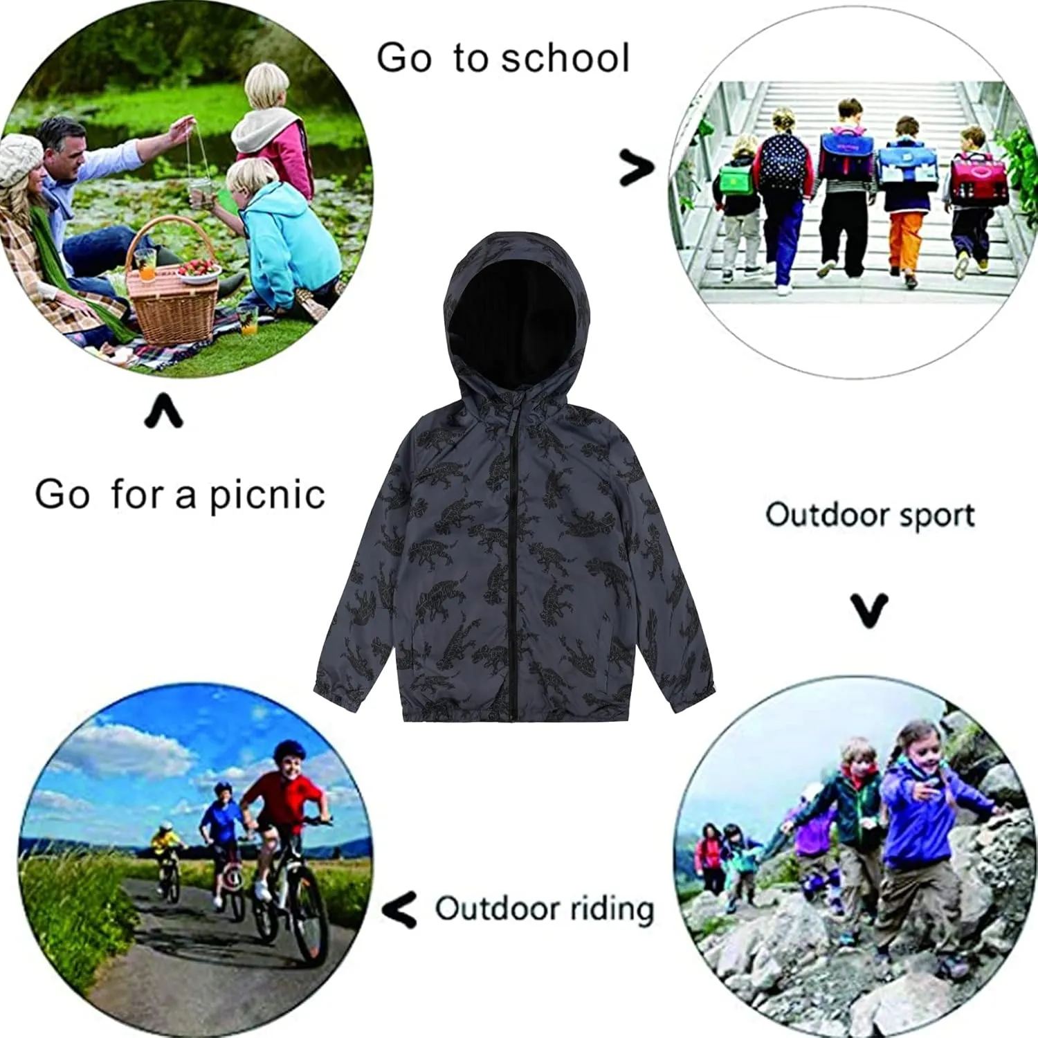 SUNDAY ROSE Boys Rain Jacket Lightweight Breathable Raincoat Waterproof Hooded Windbreaker For Kids