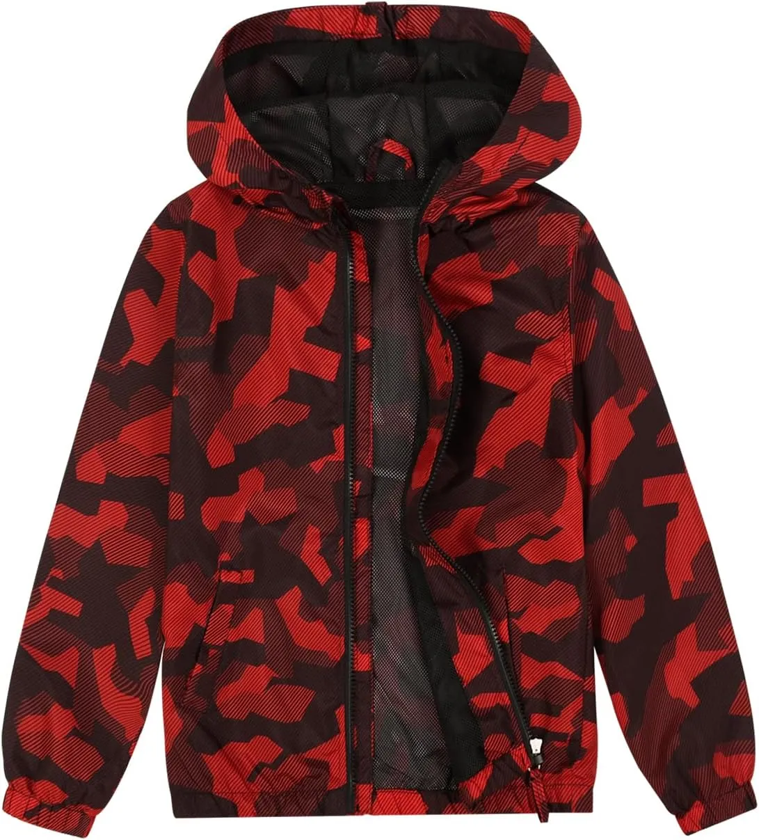 SUNDAY ROSE Boys Rain Jacket Lightweight Breathable Raincoat Waterproof Hooded Windbreaker For Kids