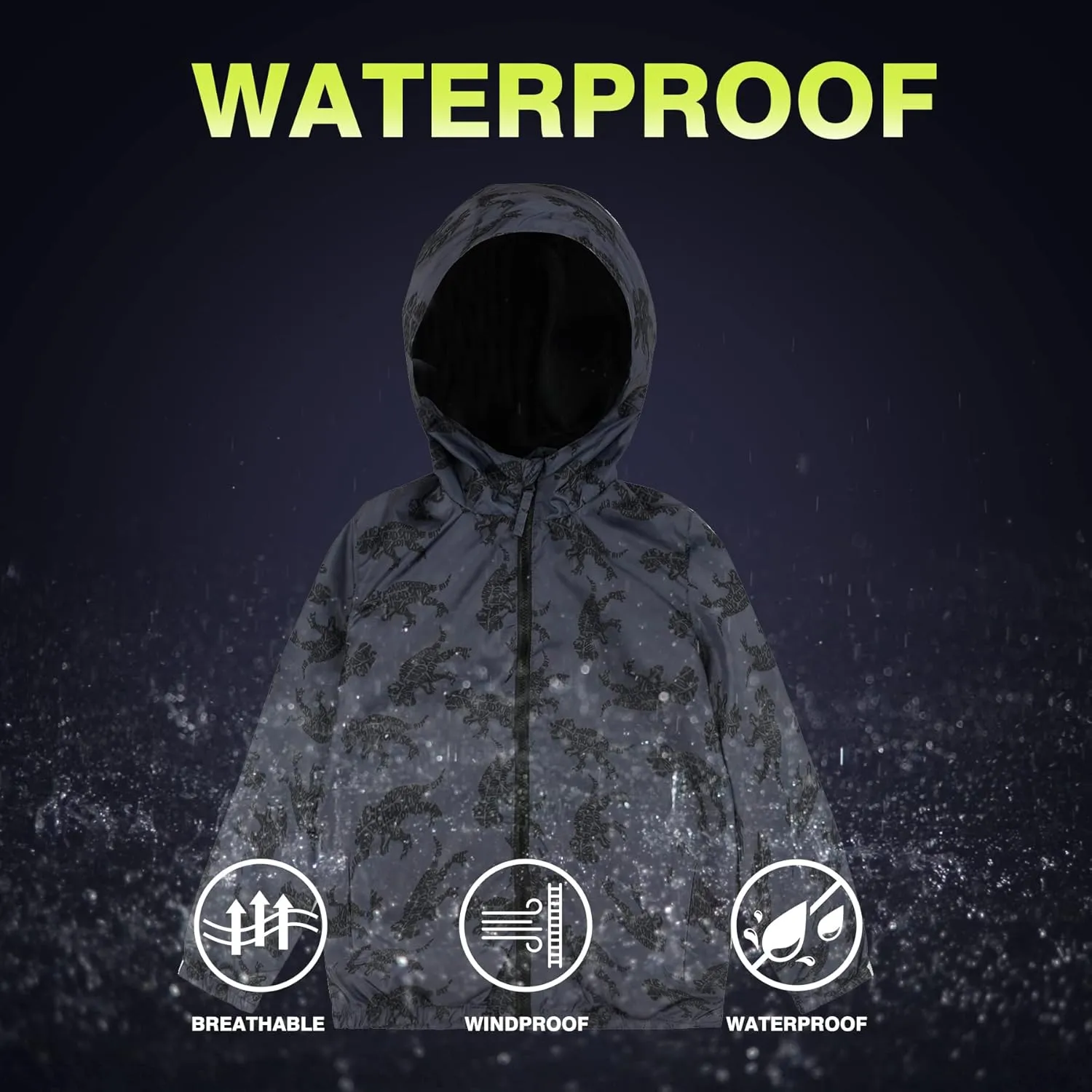 SUNDAY ROSE Boys Rain Jacket Lightweight Breathable Raincoat Waterproof Hooded Windbreaker For Kids