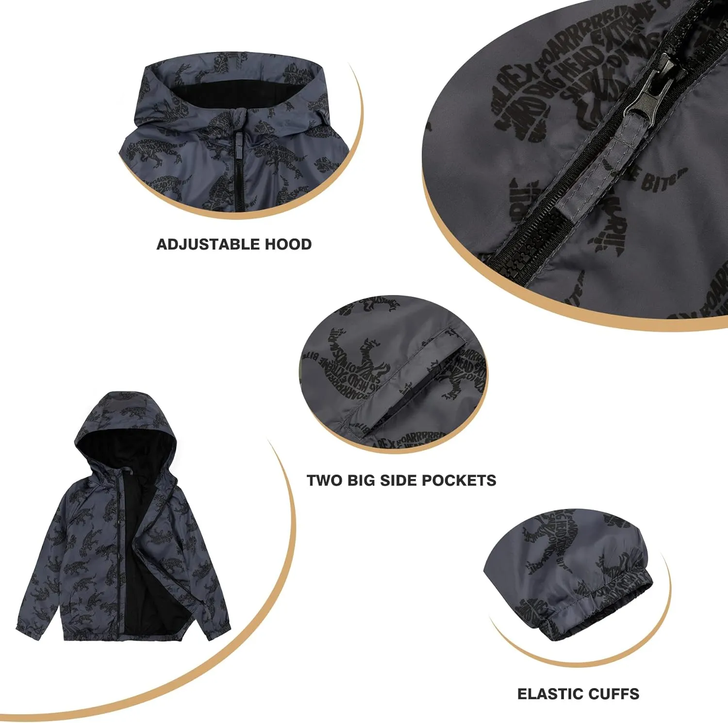 SUNDAY ROSE Boys Rain Jacket Lightweight Breathable Raincoat Waterproof Hooded Windbreaker For Kids