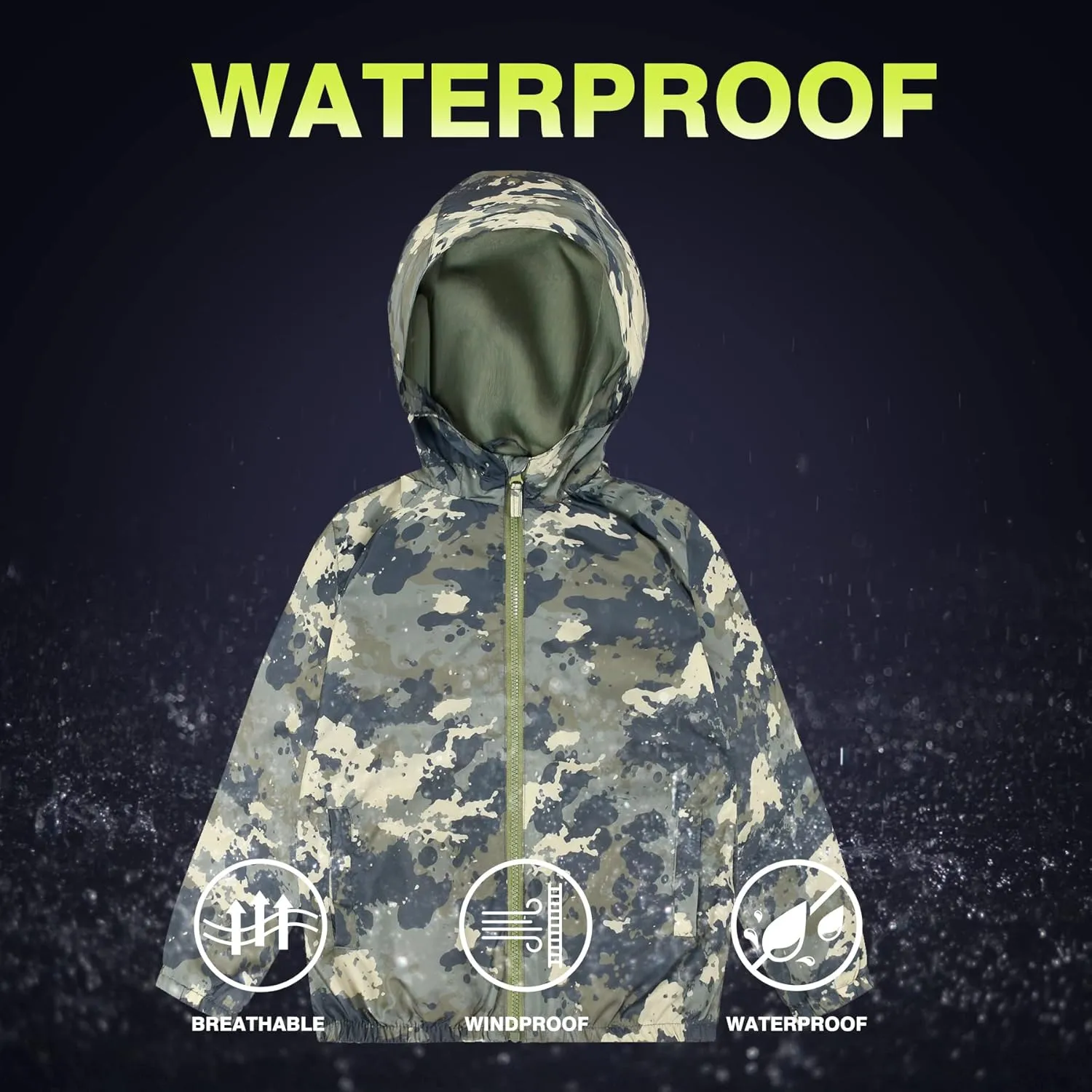 SUNDAY ROSE Boys Rain Jacket Lightweight Breathable Raincoat Waterproof Hooded Windbreaker For Kids