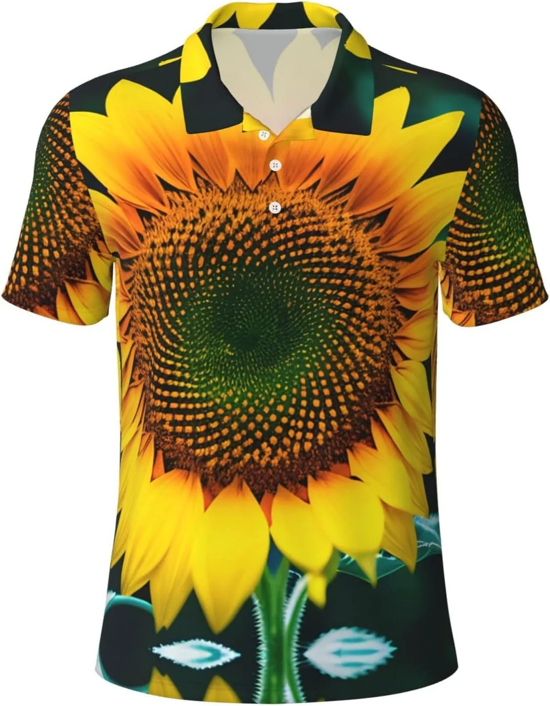 Sunflower Pattern Print Men's Polo Shirts Short Sleeve Moisture Wicking Shirts Fashion Golf Shirts