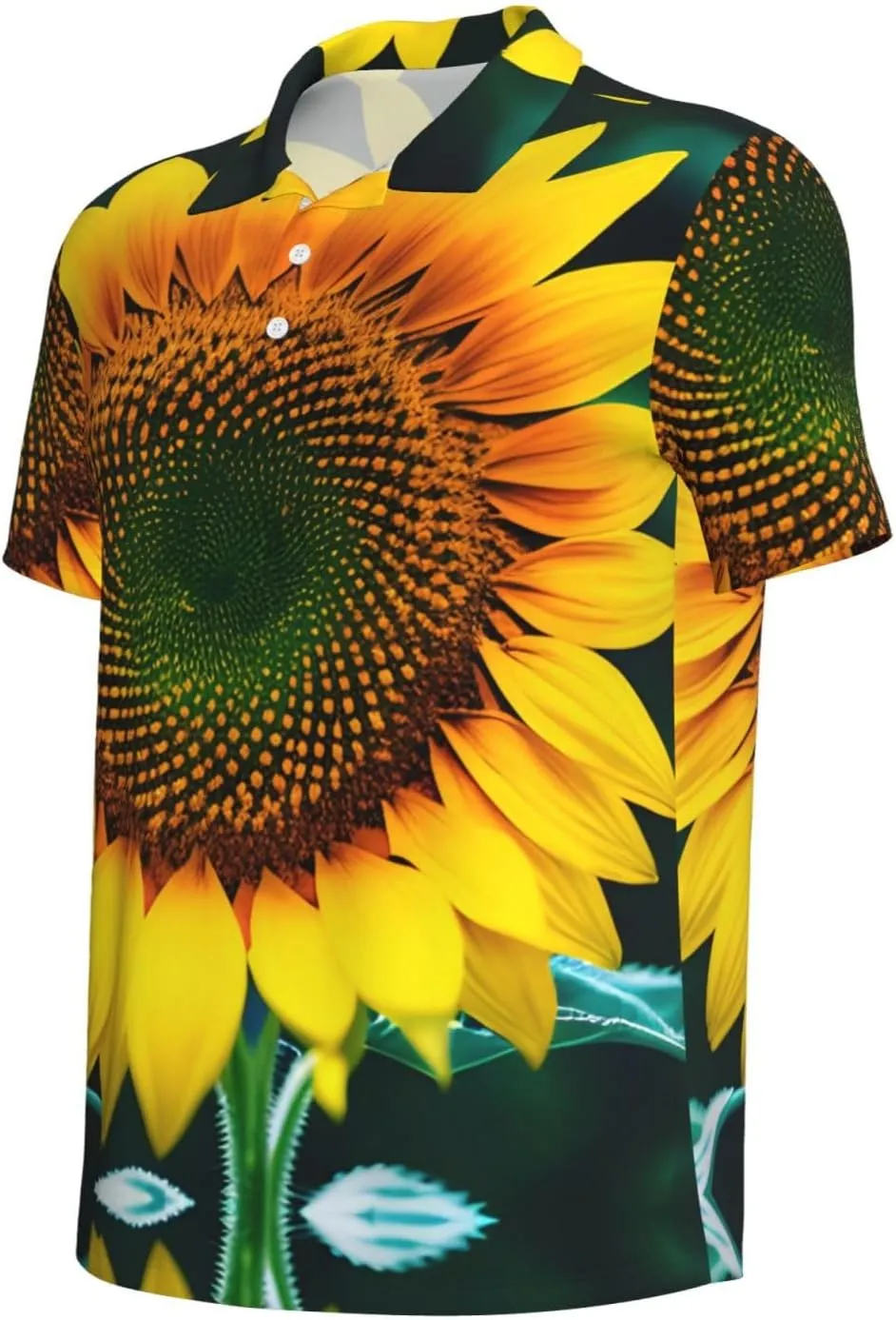 Sunflower Pattern Print Men's Polo Shirts Short Sleeve Moisture Wicking Shirts Fashion Golf Shirts