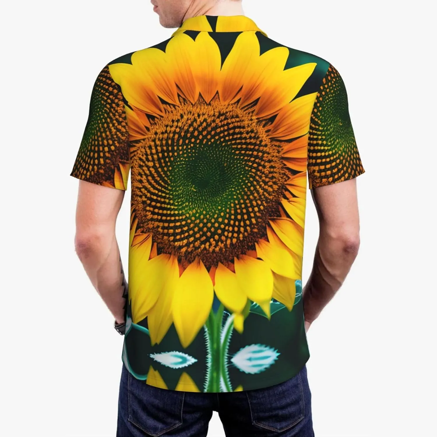 Sunflower Pattern Print Men's Polo Shirts Short Sleeve Moisture Wicking Shirts Fashion Golf Shirts