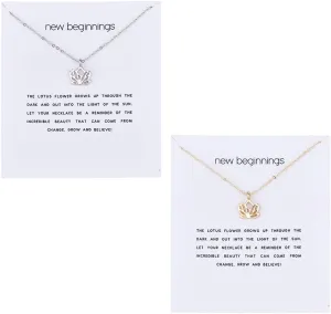 SUPERFINDINGS 2Pcs 2 Colors Hollow Lotus Necklaces 17.80 inch(45.2CM) Fashionable Flower Pendant Necklace Simple And Personalized Necklace for Woman