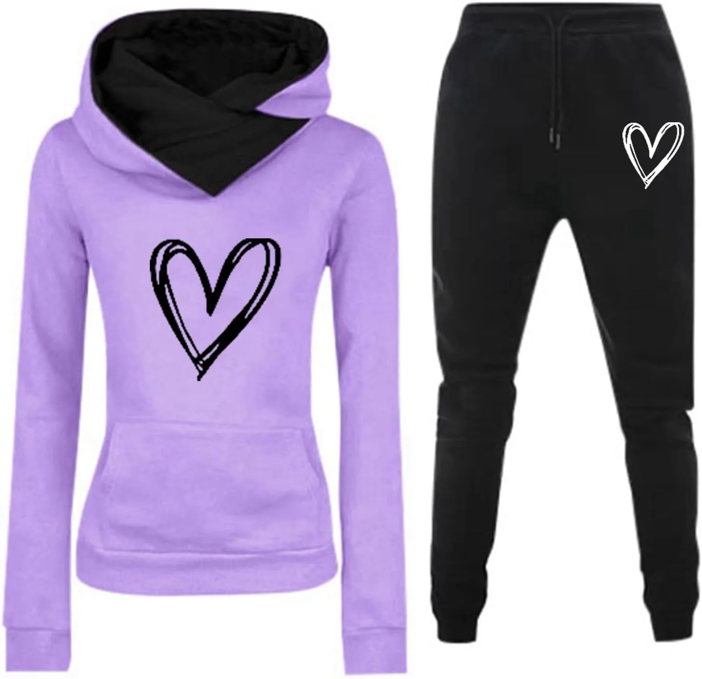 Sweatsuits Women 2 Piece Outfit,Jogging Suits for Women,Heart Print Oversized Hoodies and Sweatpants Fall Outfit 2024