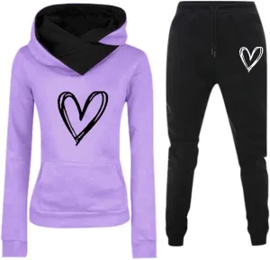 Sweatsuits Women 2 Piece Outfit,Jogging Suits for Women,Heart Print Oversized Hoodies and Sweatpants Fall Outfit 2024