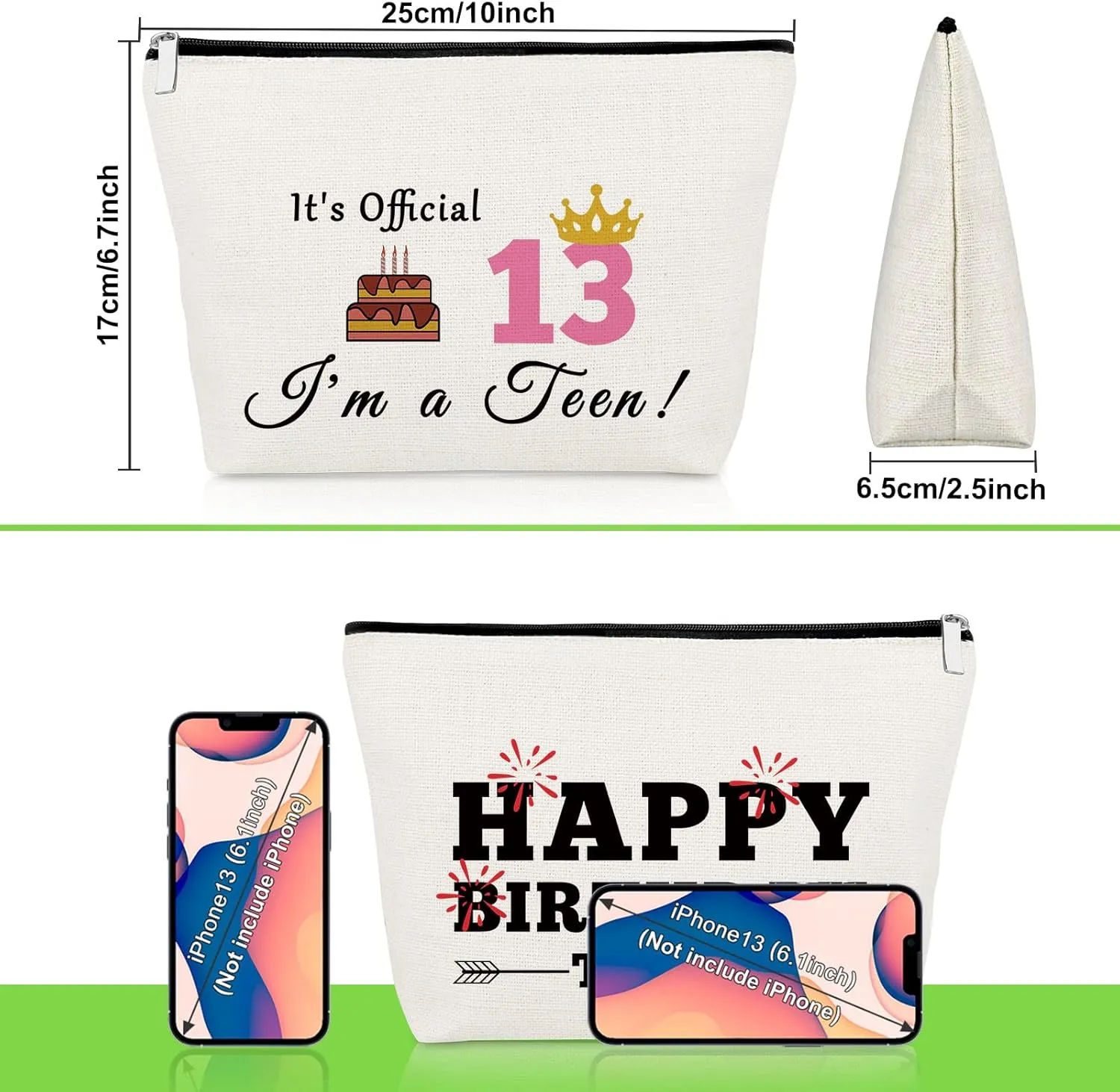 Sweet 13 Gifts for Girls Makeup Bag 13th Gifts Happy Birthday Gifts 13 Year Old Teens Birthday Gifts Cosmetic Bag Best Friend Daughter Sister Gift Celebrate Turning Thirteen Gift Travel Pouch