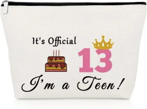 Sweet 13 Gifts for Girls Makeup Bag 13th Gifts Happy Birthday Gifts 13 Year Old Teens Birthday Gifts Cosmetic Bag Best Friend Daughter Sister Gift Celebrate Turning Thirteen Gift Travel Pouch