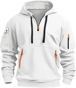 Tactical Hoodies for Men Plus Size Vintage Quarter Zip Pullover Oversized Long Sleeve Tactical Shirt with Pockets