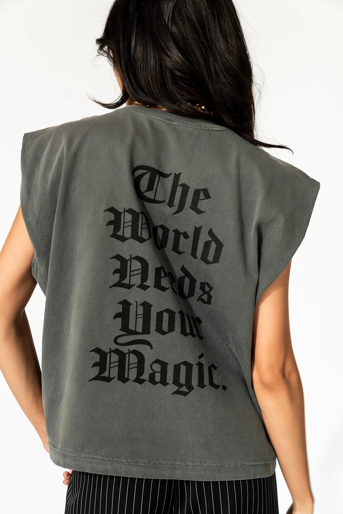 The World Needs Your Magic Muscle Tee in Vintage Charcoal