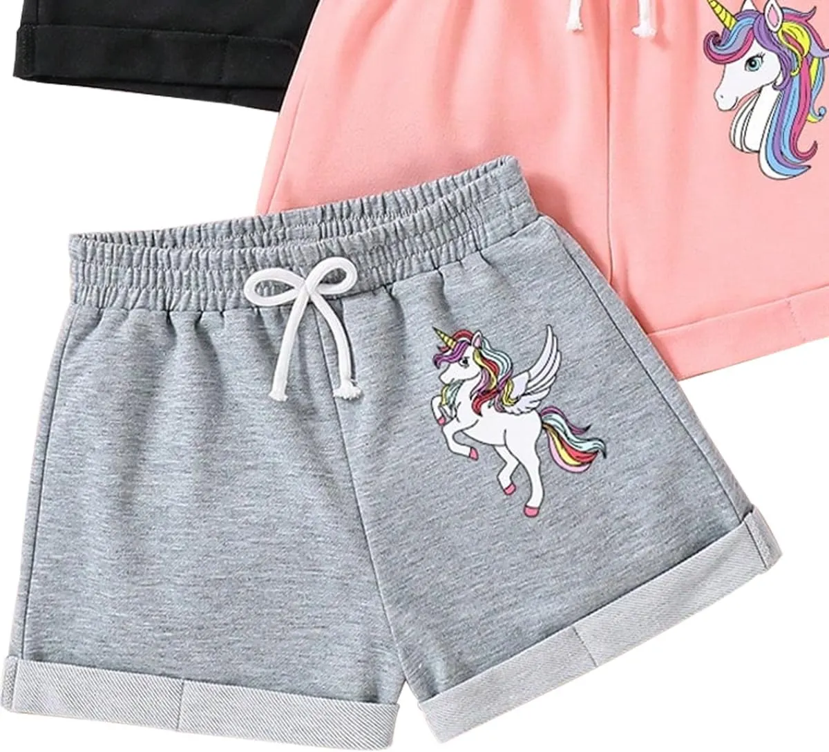Toddler Girl Shorts - Cartoon Unicorn Print Shorts Set- Kid Shorts 3 Pack Pants Sets(3-7T)
