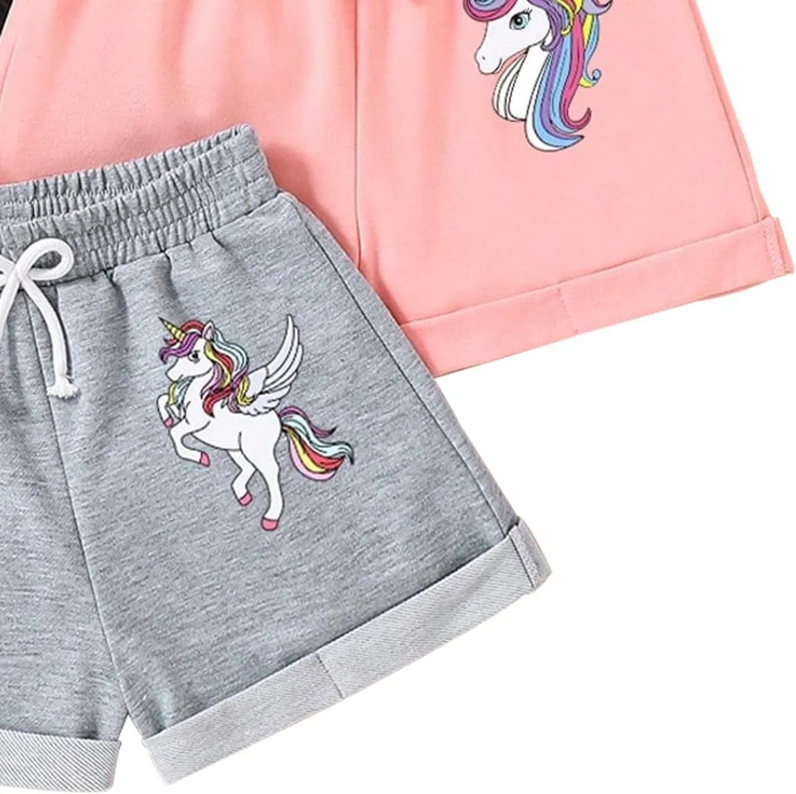 Toddler Girl Shorts - Cartoon Unicorn Print Shorts Set- Kid Shorts 3 Pack Pants Sets(3-7T)