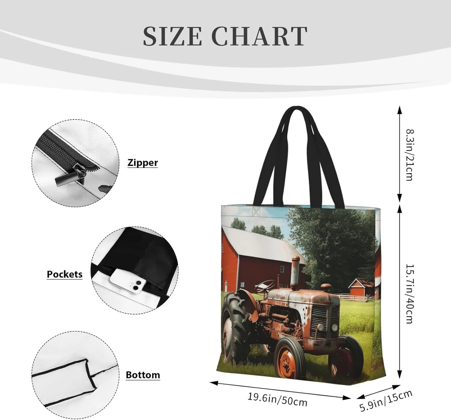 Tote Bag for Women Reusable Grocery Bags Cute Animal Fox Flower Tote Bag with Inner Pocket Travel Tote for Shopping