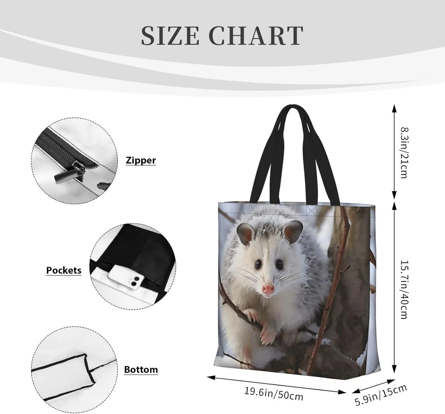Tote Bag for Women Reusable Grocery Bags Owl Tree Branches Tote Bag with Inner Pocket Travel Tote for Shopping