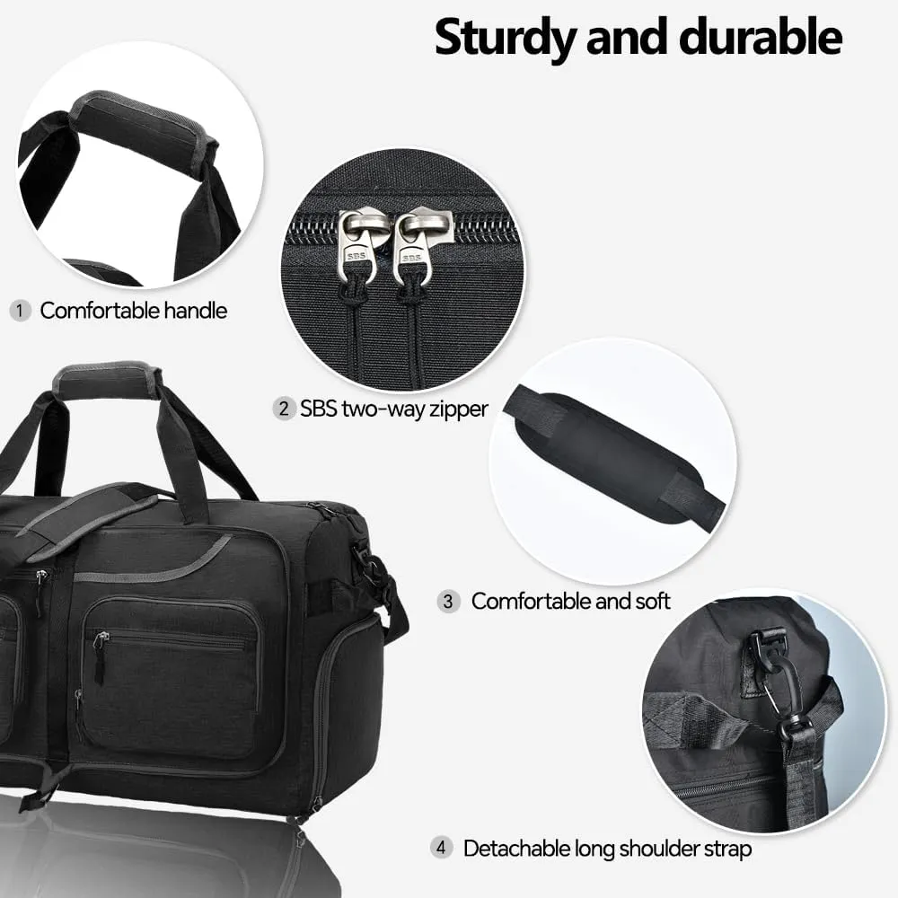 Travel Duffel Bag, 65L Foldable Travel Duffle Bag with Shoes Compartment and wet pocket, Waterproof & Tear Resistant