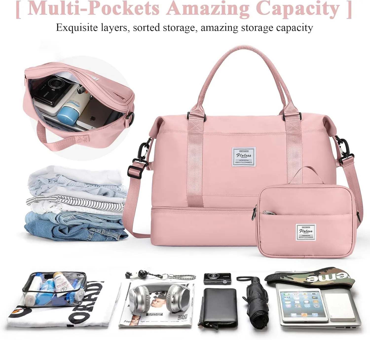 Travel Duffel Bag with Shoes Compartment, Overnight Weekender Bags for Women, Carry on Personal Item Travel Set