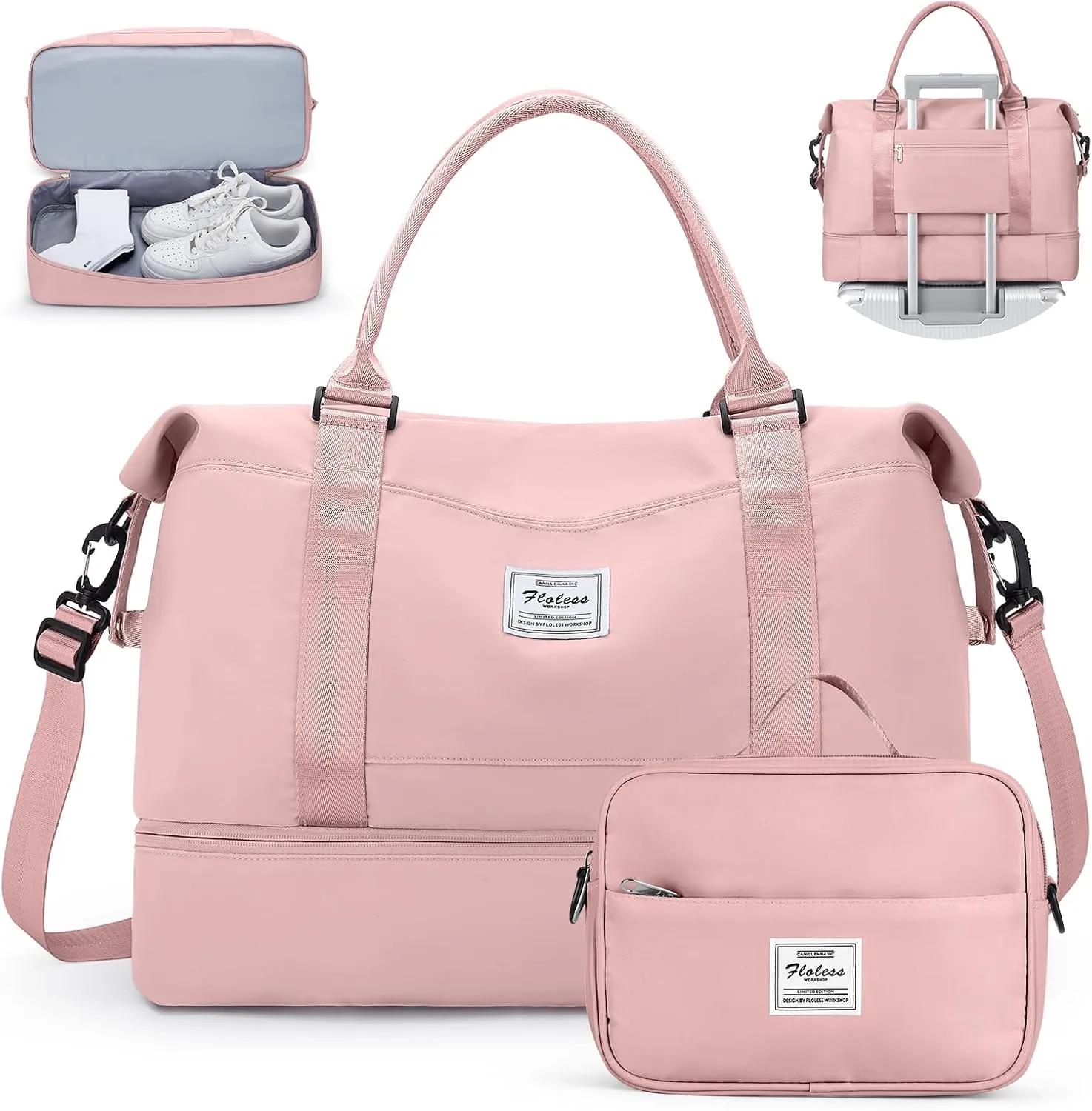 Travel Duffel Bag with Shoes Compartment, Overnight Weekender Bags for Women, Carry on Personal Item Travel Set
