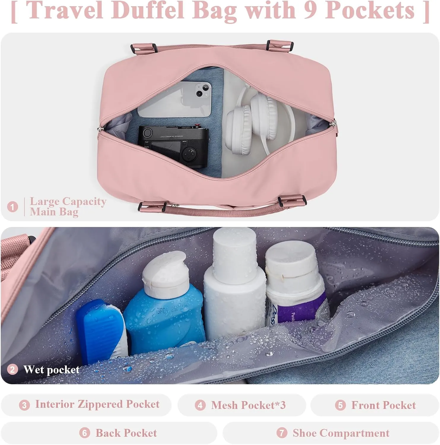 Travel Duffel Bag with Shoes Compartment, Overnight Weekender Bags for Women, Carry on Personal Item Travel Set