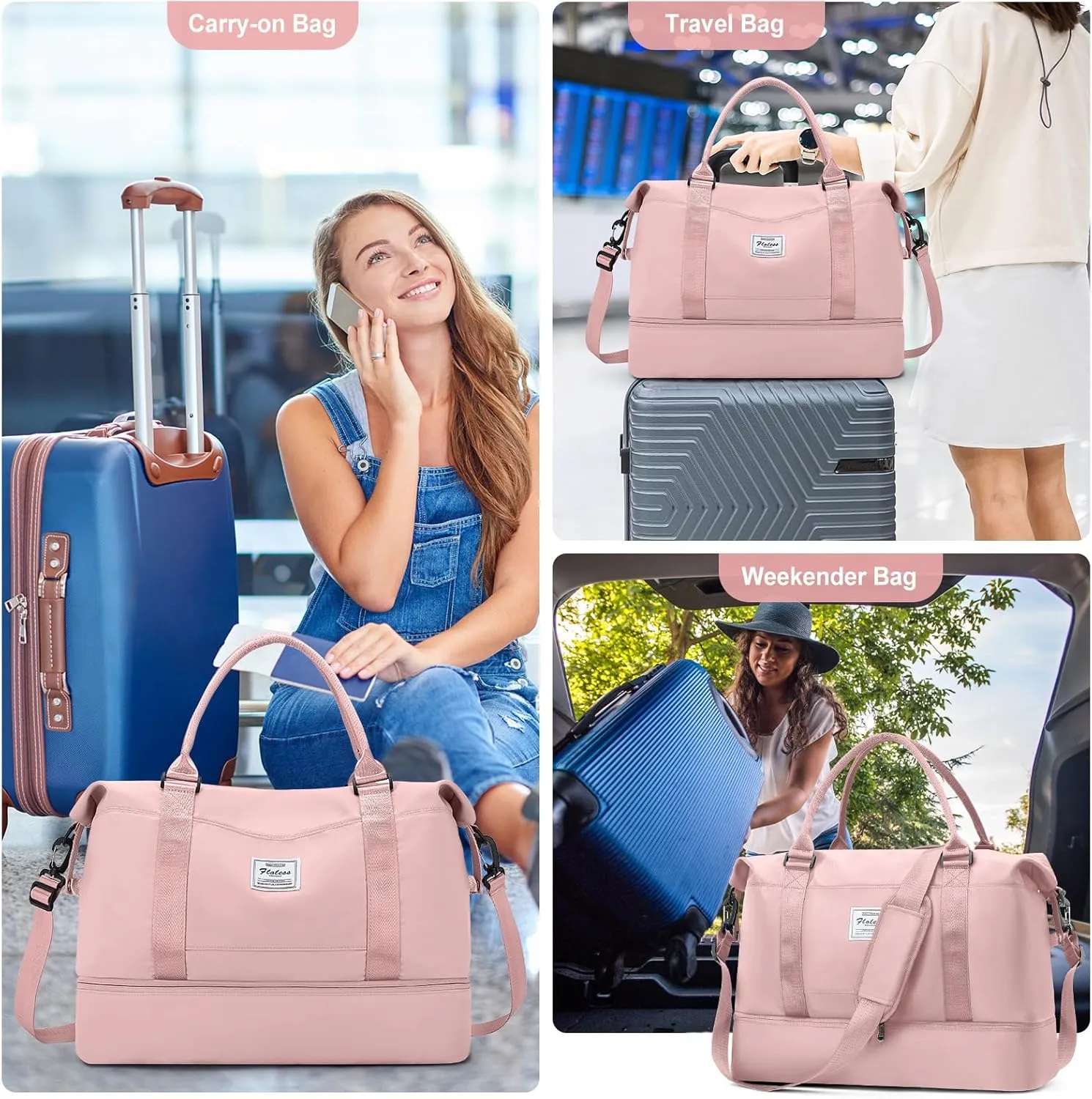 Travel Duffel Bag with Shoes Compartment, Overnight Weekender Bags for Women, Carry on Personal Item Travel Set