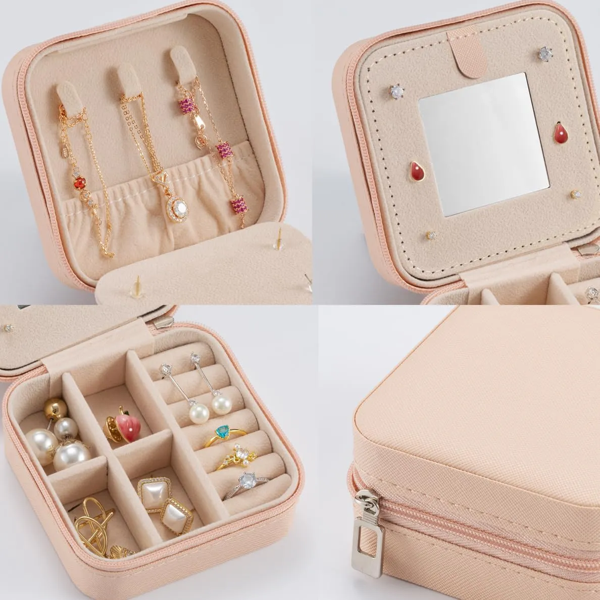 Travel Jewelry Case with Mirror, Jewelry Organizer Box, Small Jewelry Organizer Jewelry Travel Organizer for Rings, Necklace, Earrings - Black