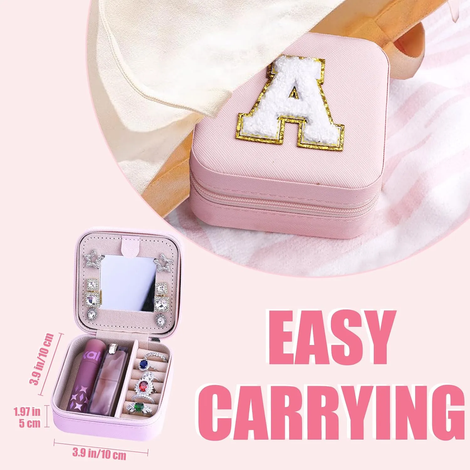 Travel Jewelry Case,PU Leather Small Portable Travel Jewelry box,Jewelry Organizer Jewelry Box for Rings Earrings Necklace Bracelets Jewelry for Women Girls