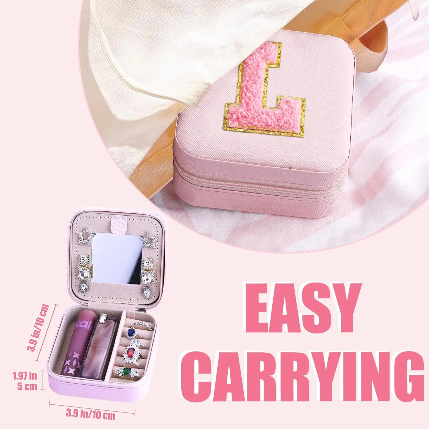 Travel Jewelry Case,PU Leather Small Portable Travel Jewelry box,Jewelry Organizer Jewelry Box for Rings Earrings Necklace Bracelets Jewelry for Women