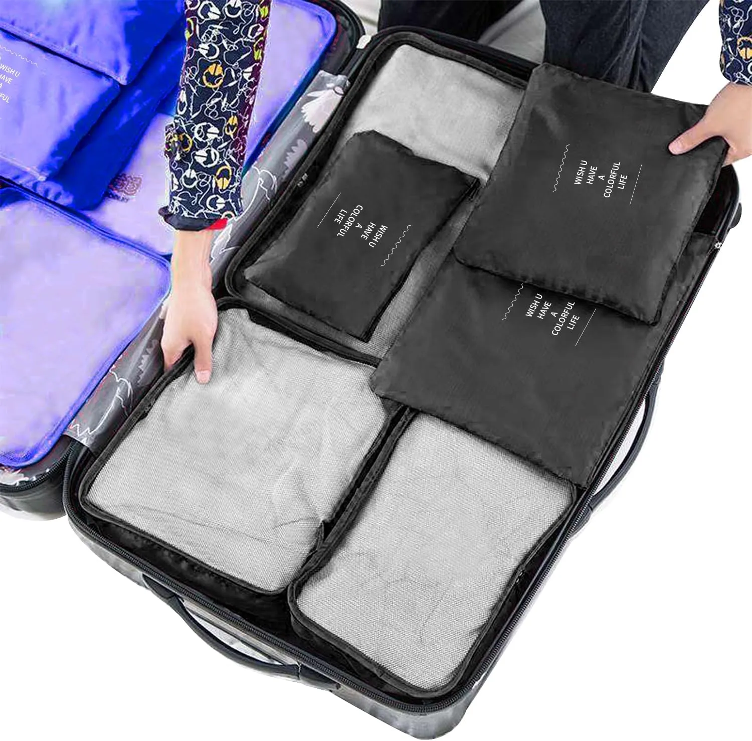 Travel Packing Cubes 6 Set, Lightweight Luggage Organizers, Essential Accessories for Clothes Shoes Electronics Cosmetics Toiletries(Black)