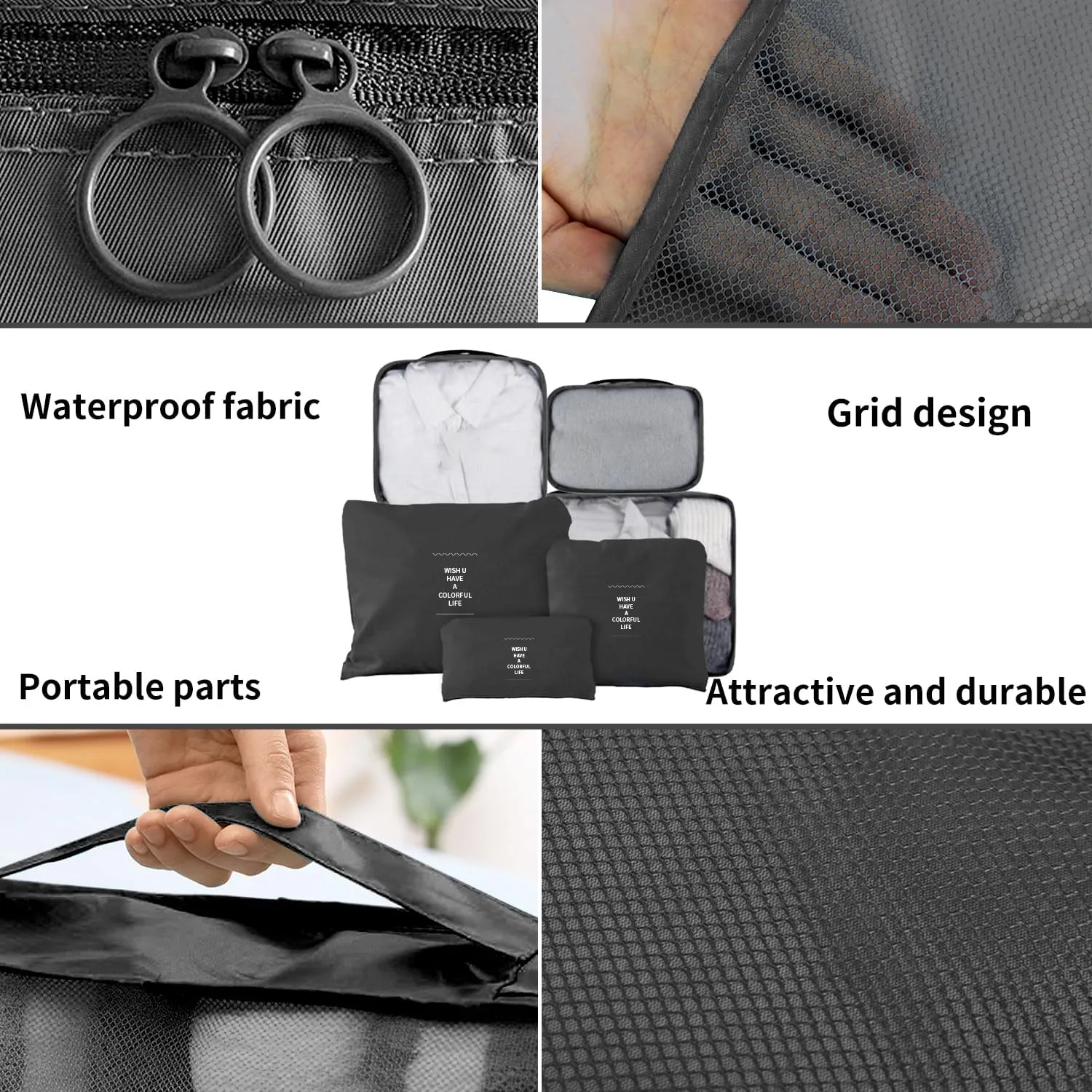 Travel Packing Cubes 6 Set, Lightweight Luggage Organizers, Essential Accessories for Clothes Shoes Electronics Cosmetics Toiletries(Black)