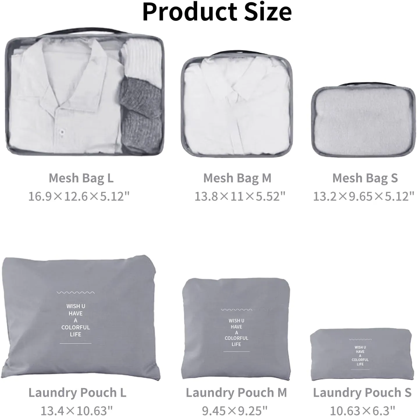 Travel Packing Cubes 6 Set, Lightweight Luggage Organizers, Essential Accessories for Clothes Shoes Electronics Cosmetics Toiletries(Grey)