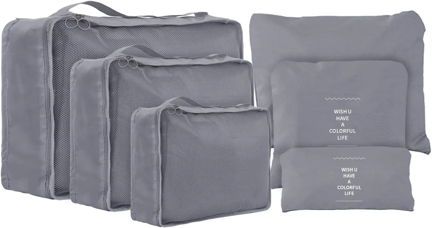 Travel Packing Cubes 6 Set, Lightweight Luggage Organizers, Essential Accessories for Clothes Shoes Electronics Cosmetics Toiletries(Grey)