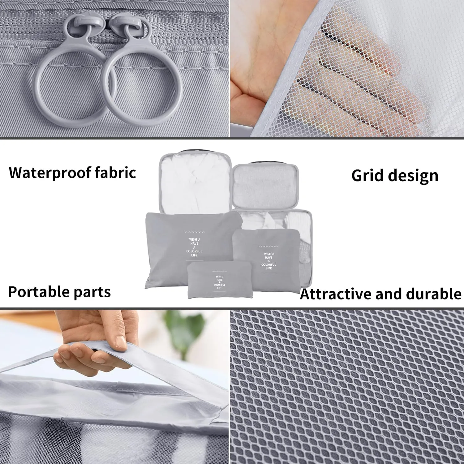 Travel Packing Cubes 6 Set, Lightweight Luggage Organizers, Essential Accessories for Clothes Shoes Electronics Cosmetics Toiletries(Grey)