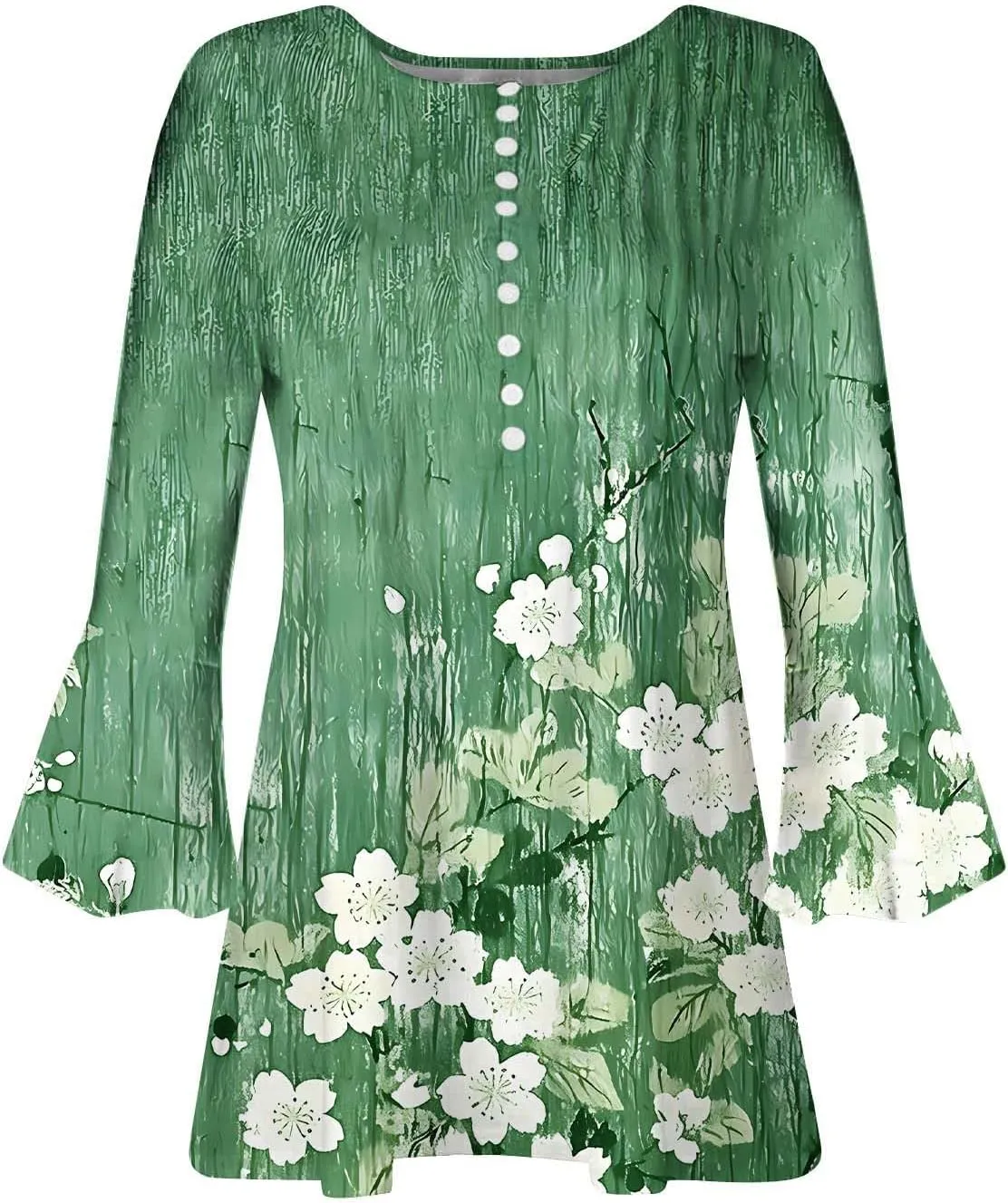 Tunic Henley Tops for Womens 2025 Trendy Boho Floral Print Tunics Shirts 3/4 Bell Sleeve Button V Neck Tshirt Blouses
