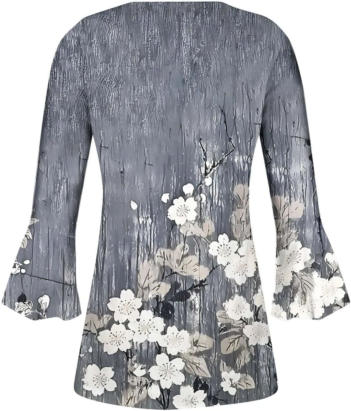 Tunic Henley Tops for Womens 2025 Trendy Boho Floral Print Tunics Shirts 3/4 Bell Sleeve Button V Neck Tshirt Blouses