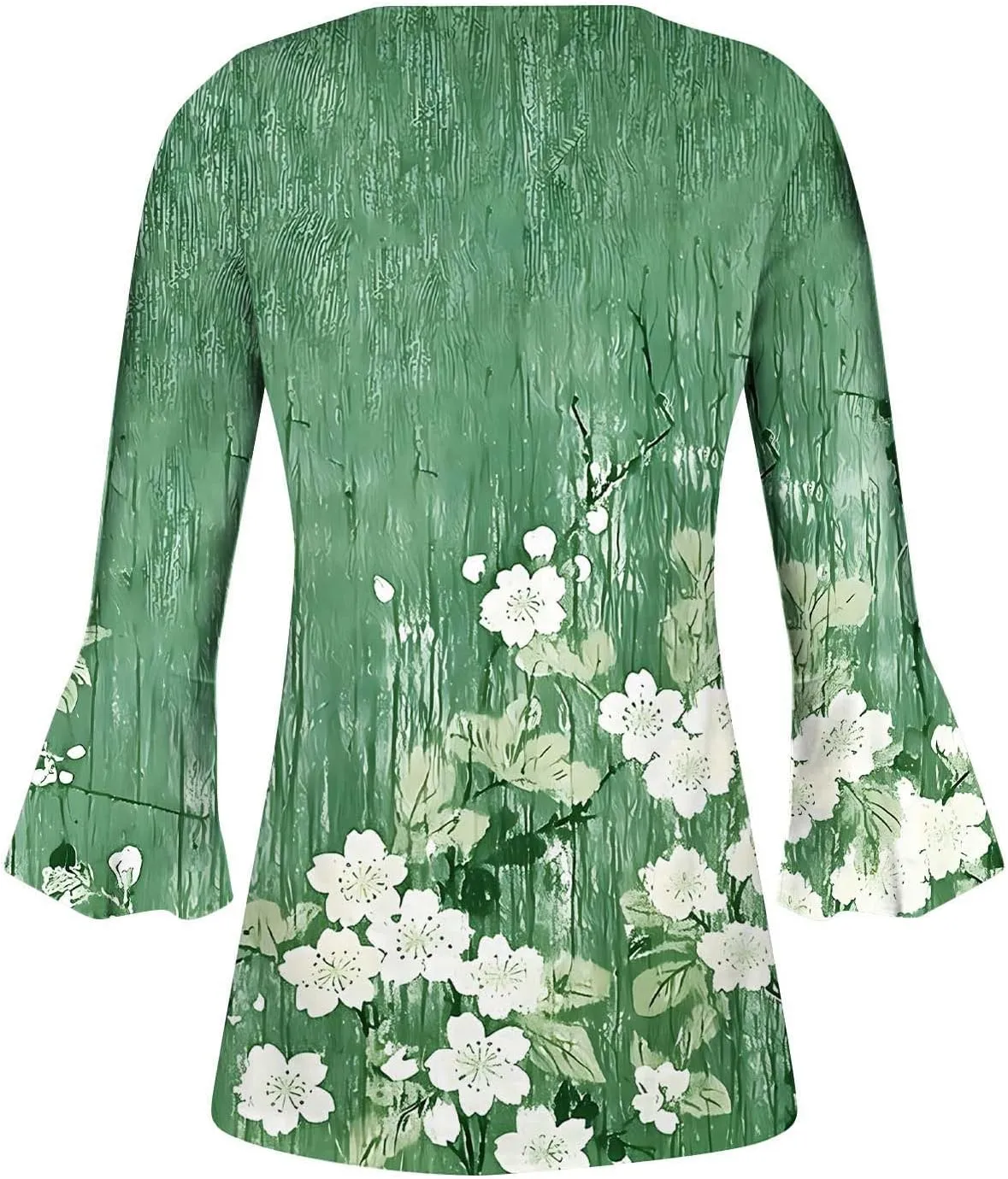 Tunic Henley Tops for Womens 2025 Trendy Boho Floral Print Tunics Shirts 3/4 Bell Sleeve Button V Neck Tshirt Blouses