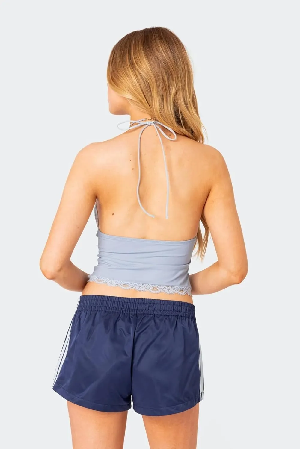 UAURORAO Women Striped Athletic Shorts Elastic Waist Side Stripe Casual Shorts Loose Patchwork Workout Sweat Shorts