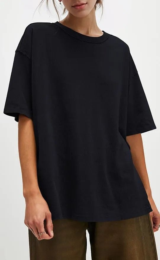 UNCLECAT Womens Oversized T Shirts Summer Trendy Short Sleeve Crew Neck Tops Loose Fit Side Slit Tee