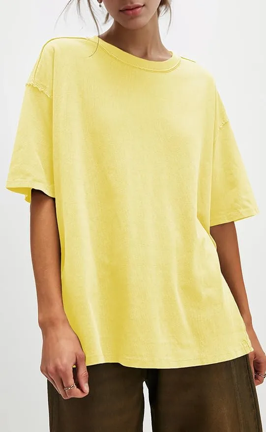 UNCLECAT Womens Oversized T Shirts Summer Trendy Short Sleeve Crew Neck Tops Loose Fit Side Slit Tee