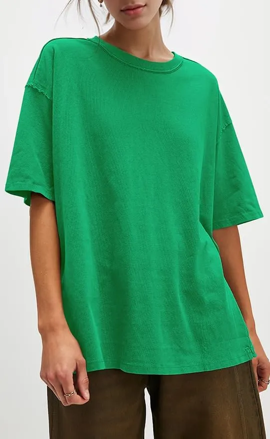 UNCLECAT Womens Oversized T Shirts Summer Trendy Short Sleeve Crew Neck Tops Loose Fit Side Slit Tee