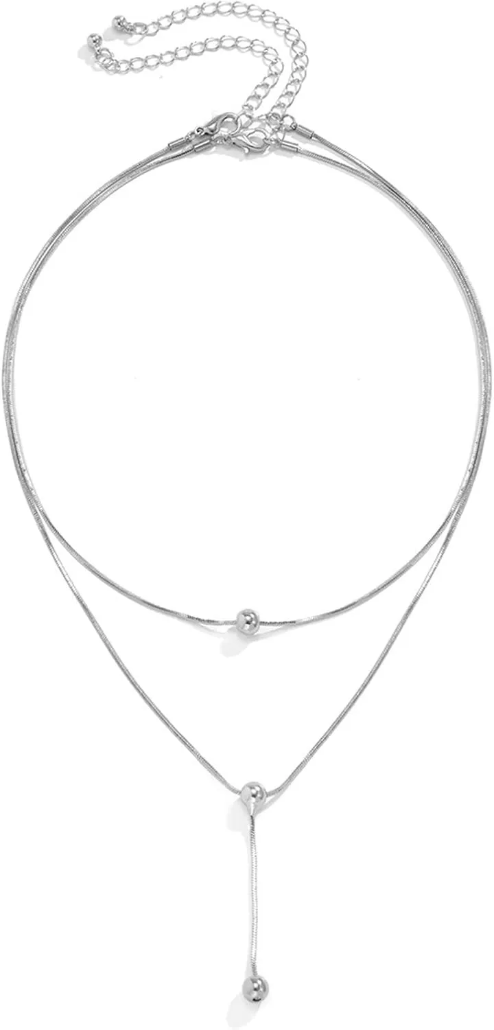 Unique Layered Necklaces for Women, Women Gold Necklace 2 Layer Pendant Necklaces Bead Design Thanksgiving Girls' Jewelry