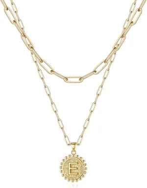 Ursteel Layered Initial Necklaces for Women - 14K Gold Plated Dainty Layering Paperclip Chain Necklaces for Women Jewelry
