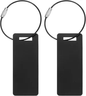 uxcell Travel Luggage Tags for Suitcases,2Pcs 3" x 1.2" Aluminum Metal Luggage Tags with Strap, Personalized Bag Tags for Travel Luggage Baggage Identifier (Black)